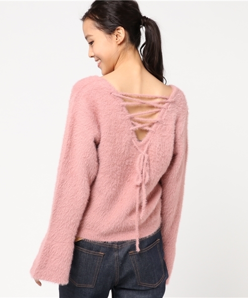 rps（アールピーエス）の「レースアップフェザーＶネックプルオーバー/バックシャンニット（ニット/セーター・レディース・サックスブルー/ライトグレー/ピンク/オフホワイト・M）」の14枚目の写真