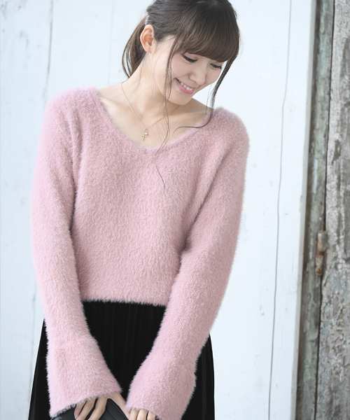 rps（アールピーエス）の「レースアップフェザーＶネックプルオーバー/バックシャンニット（ニット/セーター・レディース・サックスブルー/ライトグレー/ピンク/オフホワイト・M）」の18枚目の写真