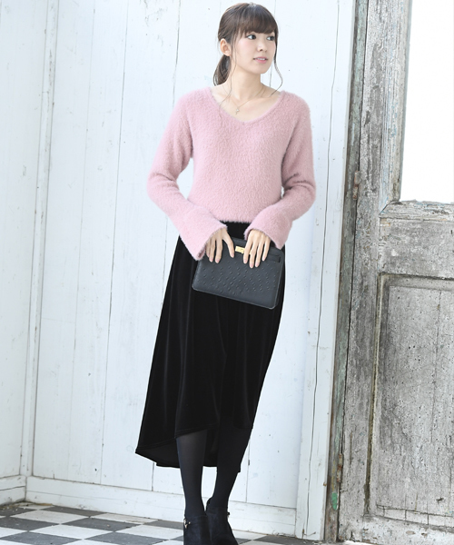 rps（アールピーエス）の「レースアップフェザーＶネックプルオーバー/バックシャンニット（ニット/セーター・レディース・サックスブルー/ライトグレー/ピンク/オフホワイト・M）」の19枚目の写真