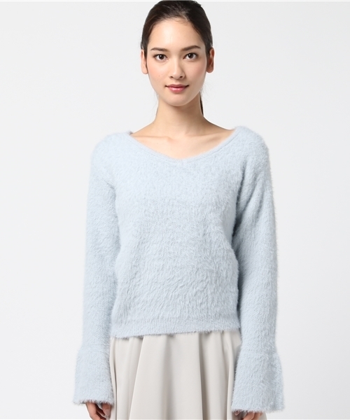 rps（アールピーエス）の「レースアップフェザーＶネックプルオーバー/バックシャンニット（ニット/セーター・レディース・サックスブルー/ライトグレー/ピンク/オフホワイト・M）」の5枚目の写真