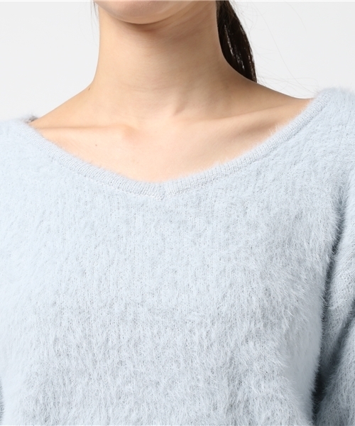 rps（アールピーエス）の「レースアップフェザーＶネックプルオーバー/バックシャンニット（ニット/セーター・レディース・サックスブルー/ライトグレー/ピンク/オフホワイト・M）」の8枚目の写真