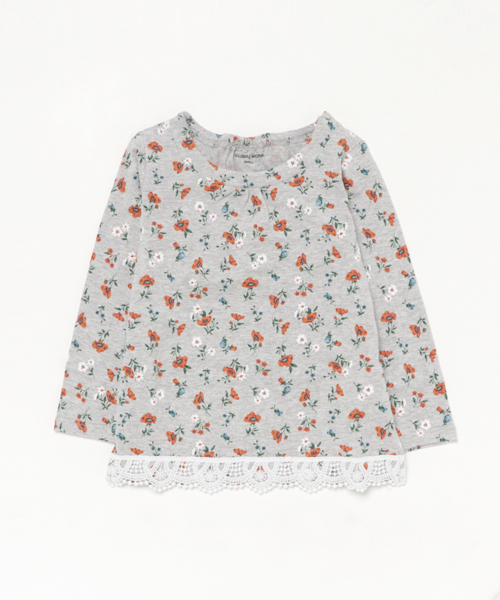 GLOBAL WORK(グローバルワーク)の「【キッズ】スソレースTシャツ長袖/739429(Tシャツ/カットソー・キッズ・その他1/ホワイト/グレー・MEDIUM/LARGE/SMALL/XX-LARGE/X-LARGE)」の2枚目の写真