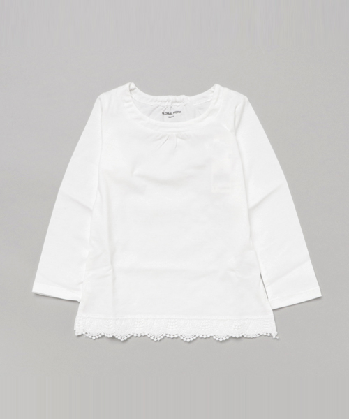 GLOBAL WORK(グローバルワーク)の「【キッズ】スソレースTシャツ長袖/739429(Tシャツ/カットソー・キッズ・その他1/ホワイト/グレー・MEDIUM/LARGE/SMALL/XX-LARGE/X-LARGE)」の1枚目の写真