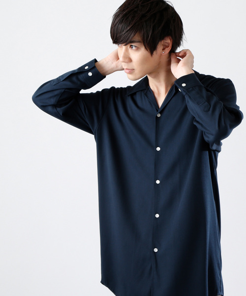 MONO-MART（モノマート）の「ブライトレーヨンL/Sリラックスオープンカラーシャツ(MONO-MART)（シャツ/ブラウス・メンズ・ネイビー/ベージュ/ブラック/グレー/カーキ・FREE）」の5枚目の写真