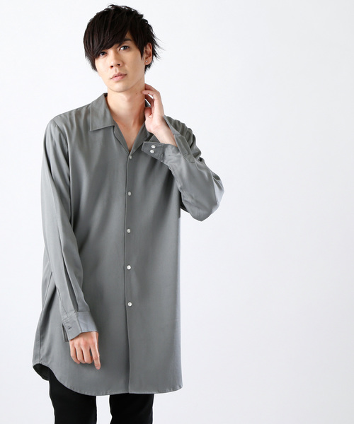 MONO-MART（モノマート）の「ブライトレーヨンL/Sリラックスオープンカラーシャツ(MONO-MART)（シャツ/ブラウス・メンズ・ネイビー/ベージュ/ブラック/グレー/カーキ・FREE）」の4枚目の写真