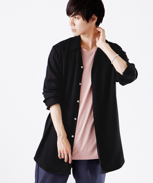 MONO-MART（モノマート）の「ブライトレーヨンL/Sリラックスオープンカラーシャツ(MONO-MART)（シャツ/ブラウス・メンズ・ネイビー/ベージュ/ブラック/グレー/カーキ・FREE）」の3枚目の写真