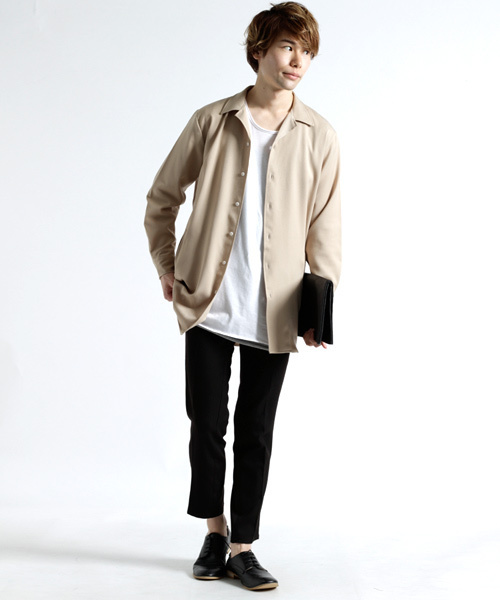 MONO-MART（モノマート）の「ブライトレーヨンL/Sリラックスオープンカラーシャツ(MONO-MART)（シャツ/ブラウス・メンズ・ネイビー/ベージュ/ブラック/グレー/カーキ・FREE）」の6枚目の写真