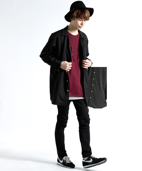 MONO-MART（モノマート）の「ブライトレーヨンL/Sリラックスオープンカラーシャツ(MONO-MART)（シャツ/ブラウス・メンズ・ネイビー/ベージュ/ブラック/グレー/カーキ・FREE）」の7枚目の写真