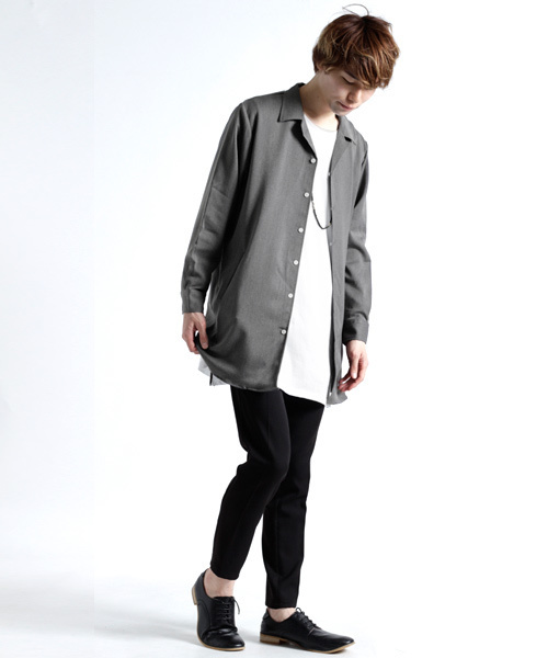 MONO-MART（モノマート）の「ブライトレーヨンL/Sリラックスオープンカラーシャツ(MONO-MART)（シャツ/ブラウス・メンズ・ネイビー/ベージュ/ブラック/グレー/カーキ・FREE）」の8枚目の写真