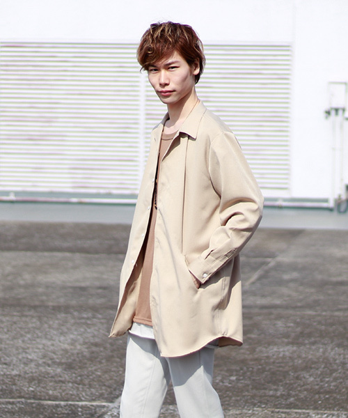 MONO-MART（モノマート）の「ブライトレーヨンL/Sリラックスオープンカラーシャツ(MONO-MART)（シャツ/ブラウス・メンズ・ネイビー/ベージュ/ブラック/グレー/カーキ・FREE）」の10枚目の写真