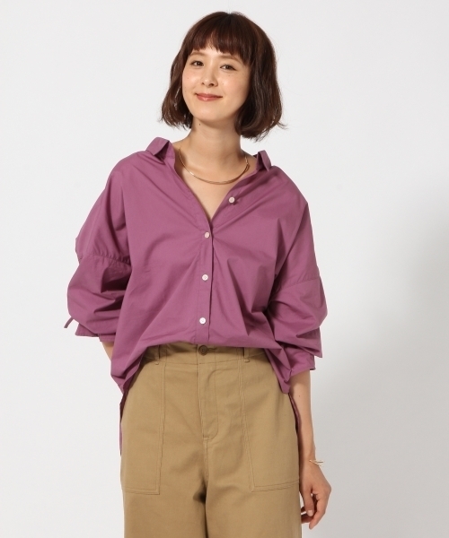 GLOBAL WORK(グローバルワーク)の「バックリボンシャツ長袖/763876(シャツ/ブラウス・レディース・ネイビー/ホワイト/パープル/カーキ・MEDIUM/LARGE)」の1枚目の写真