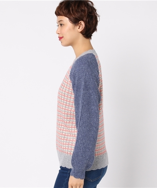POU DOU DOU（プードゥドゥ）の「格子柄配色ニットプルオーバー（ニット/セーター・レディース・ネイビー/グレー/レンガ・3）」の6枚目の写真