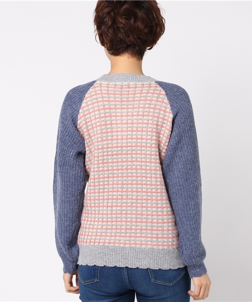 POU DOU DOU（プードゥドゥ）の「格子柄配色ニットプルオーバー（ニット/セーター・レディース・ネイビー/グレー/レンガ・3）」の7枚目の写真