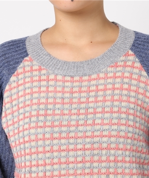 POU DOU DOU（プードゥドゥ）の「格子柄配色ニットプルオーバー（ニット/セーター・レディース・ネイビー/グレー/レンガ・3）」の4枚目の写真