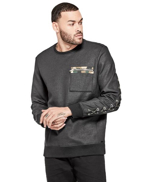 LOGAN COATED LACE UP CREW SWEAT | GUESS JAPAN OFFICIAL ONLINE 