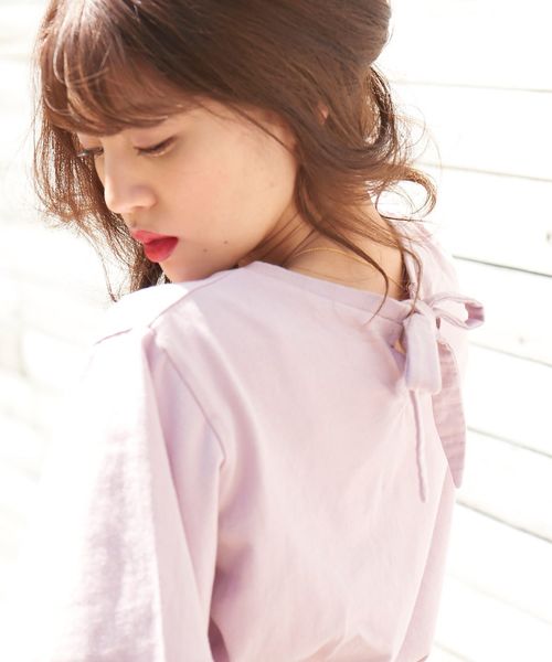 MAJESTIC LEGON（マジェスティックレゴン）の「∞バックリボンロゴT（Tシャツ/カットソー・レディース・アイボリー/ピンク/チャコールグレー・MEDIUM）」の11枚目の写真