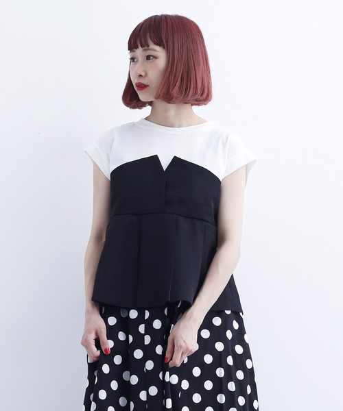 MERLOT(メルロー)の「ビスチェ付きカットソー712-6527(Tシャツ/カットソー・レディース・ブラック/ネイビー/イエロー/グリーン・FREE)」の1枚目の写真