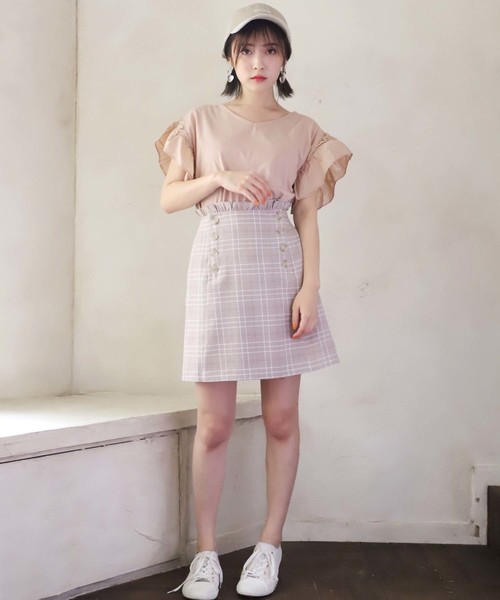 one after another NICE CLAUP(ワンアフターアナザーナイスクラップ)の「袖フリル切替えTシャツ(Tシャツ/カットソー・レディース・ベージュ/オフホワイト/サックスブルー/ラベンダー/スミクロ・FREE)」の21枚目の写真