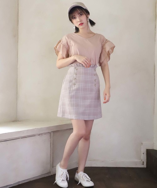 one after another NICE CLAUP(ワンアフターアナザーナイスクラップ)の「袖フリル切替えTシャツ(Tシャツ/カットソー・レディース・ベージュ/オフホワイト/サックスブルー/ラベンダー/スミクロ・FREE)」の22枚目の写真