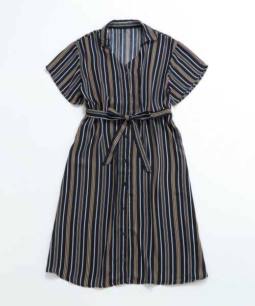 VENCEEXCHANGE（ヴァンスエクスチェンジ）の「ストライプシャツワンピース（シャツワンピース・レディース・オフホワイト/スカイブルー・M）」の2枚目の写真