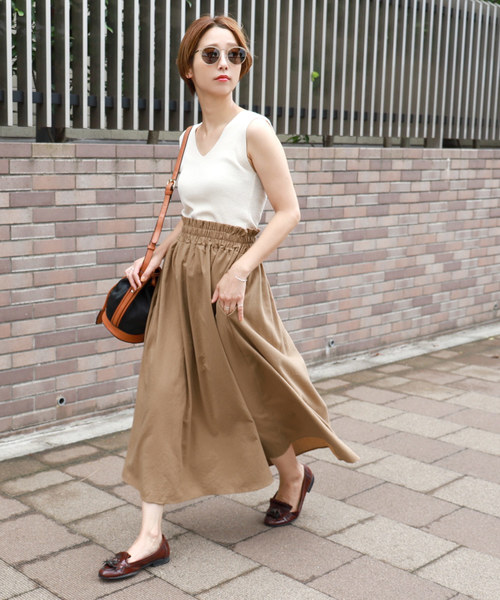 coca（coca）（コカ）の「ウエストギャザーフレアロングスカート（スカート・レディース・ブラック/ベージュ/マスタード/パープル/ブラウン/カーキ・ONE SIZE）」の4枚目の写真