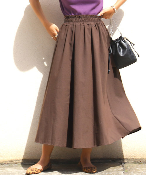 coca（coca）（コカ）の「ウエストギャザーフレアロングスカート（スカート・レディース・ブラック/ベージュ/マスタード/パープル/ブラウン/カーキ・ONE SIZE）」の3枚目の写真