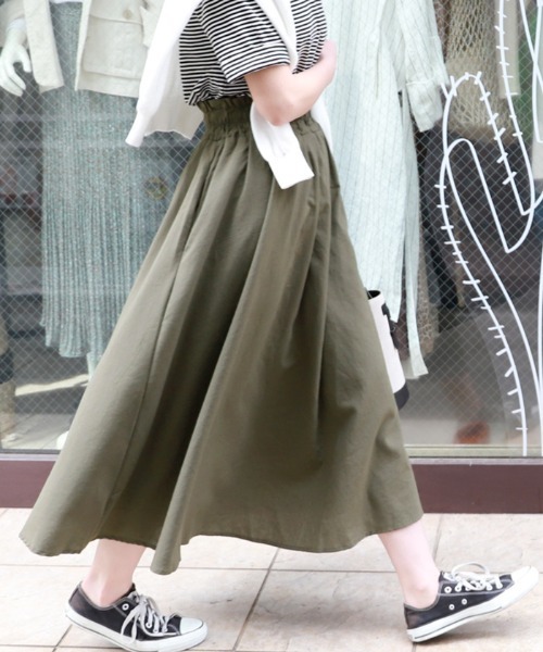 coca（coca）（コカ）の「ウエストギャザーフレアロングスカート（スカート・レディース・ブラック/ベージュ/マスタード/パープル/ブラウン/カーキ・ONE SIZE）」の5枚目の写真