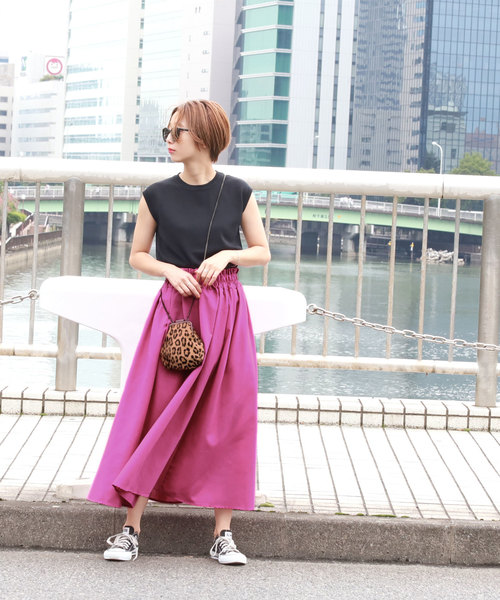 coca（coca）（コカ）の「ウエストギャザーフレアロングスカート（スカート・レディース・ブラック/ベージュ/マスタード/パープル/ブラウン/カーキ・ONE SIZE）」の8枚目の写真