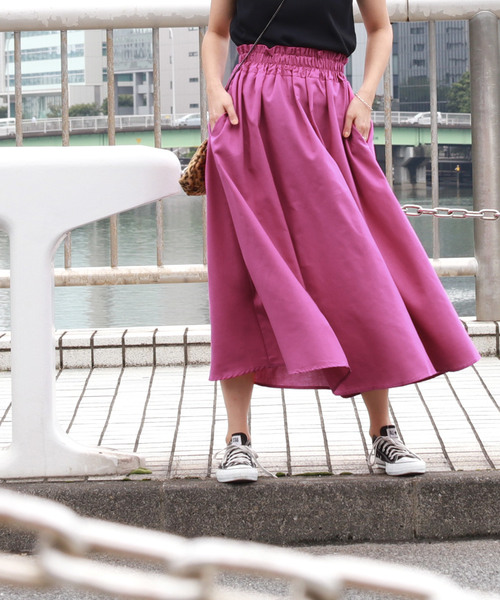 coca（coca）（コカ）の「ウエストギャザーフレアロングスカート（スカート・レディース・ブラック/ベージュ/マスタード/パープル/ブラウン/カーキ・ONE SIZE）」の9枚目の写真