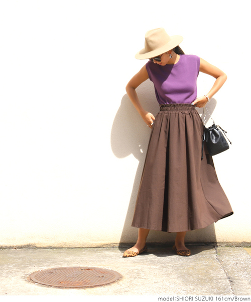 coca（coca）（コカ）の「ウエストギャザーフレアロングスカート（スカート・レディース・ブラック/ベージュ/マスタード/パープル/ブラウン/カーキ・ONE SIZE）」の16枚目の写真