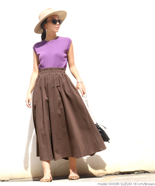 coca（coca）（コカ）の「ウエストギャザーフレアロングスカート（スカート・レディース・ブラック/ベージュ/マスタード/パープル/ブラウン/カーキ・ONE SIZE）」の17枚目の写真