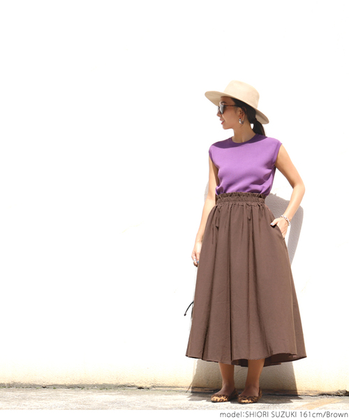 coca（coca）（コカ）の「ウエストギャザーフレアロングスカート（スカート・レディース・ブラック/ベージュ/マスタード/パープル/ブラウン/カーキ・ONE SIZE）」の18枚目の写真
