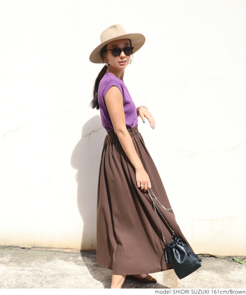 coca（coca）（コカ）の「ウエストギャザーフレアロングスカート（スカート・レディース・ブラック/ベージュ/マスタード/パープル/ブラウン/カーキ・ONE SIZE）」の19枚目の写真