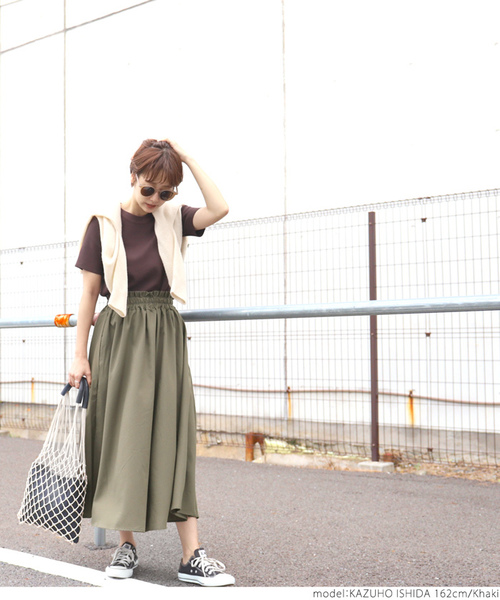 coca（coca）（コカ）の「ウエストギャザーフレアロングスカート（スカート・レディース・ブラック/ベージュ/マスタード/パープル/ブラウン/カーキ・ONE SIZE）」の12枚目の写真