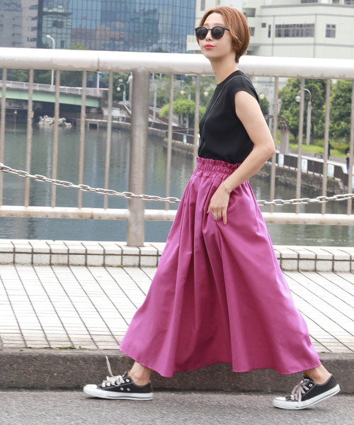 coca（coca）（コカ）の「ウエストギャザーフレアロングスカート（スカート・レディース・ブラック/ベージュ/マスタード/パープル/ブラウン/カーキ・ONE SIZE）」の15枚目の写真