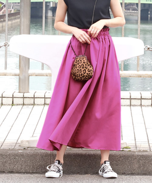 coca（coca）（コカ）の「ウエストギャザーフレアロングスカート（スカート・レディース・ブラック/ベージュ/マスタード/パープル/ブラウン/カーキ・ONE SIZE）」の21枚目の写真