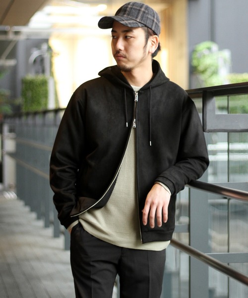 417 EDIFICE(フォーワンセブンエディフィス)の「◆フェイク スウェード フードパーカー(パーカー・メンズ・ブラック/グレー/キャメル・S/M/L)」の4枚目の写真