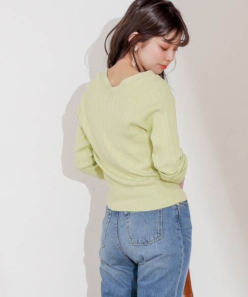 natural couture（ナチュラルクチュール）の「プチプラ金ボタンリブカーディガン（カーディガン/ボレロ・レディース・アイボリー/ベージュ/ライム/ネイビー/ラベンダー・FREE）」の4枚目の写真