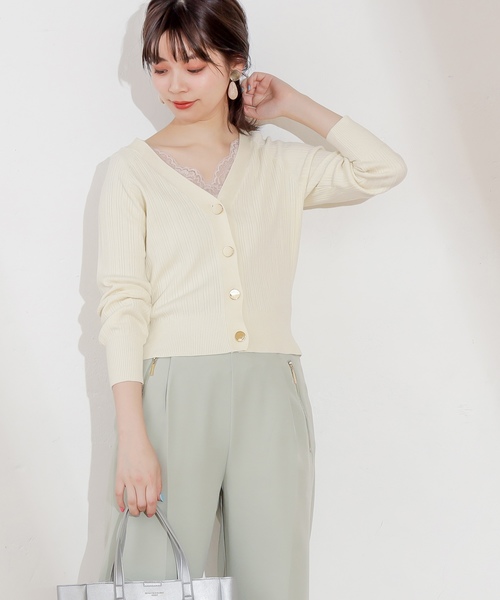 natural couture（ナチュラルクチュール）の「プチプラ金ボタンリブカーディガン（カーディガン/ボレロ・レディース・アイボリー/ベージュ/ライム/ネイビー/ラベンダー・FREE）」の8枚目の写真