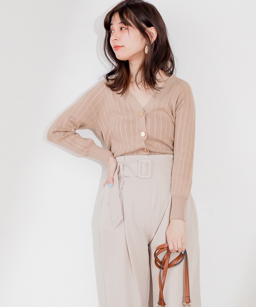natural couture（ナチュラルクチュール）の「プチプラ金ボタンリブカーディガン（カーディガン/ボレロ・レディース・アイボリー/ベージュ/ライム/ネイビー/ラベンダー・FREE）」の11枚目の写真