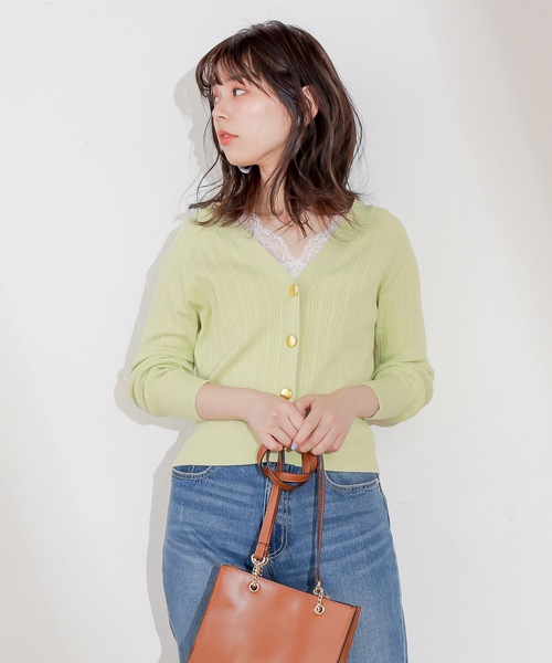 natural couture（ナチュラルクチュール）の「プチプラ金ボタンリブカーディガン（カーディガン/ボレロ・レディース・アイボリー/ベージュ/ライム/ネイビー/ラベンダー・FREE）」の13枚目の写真