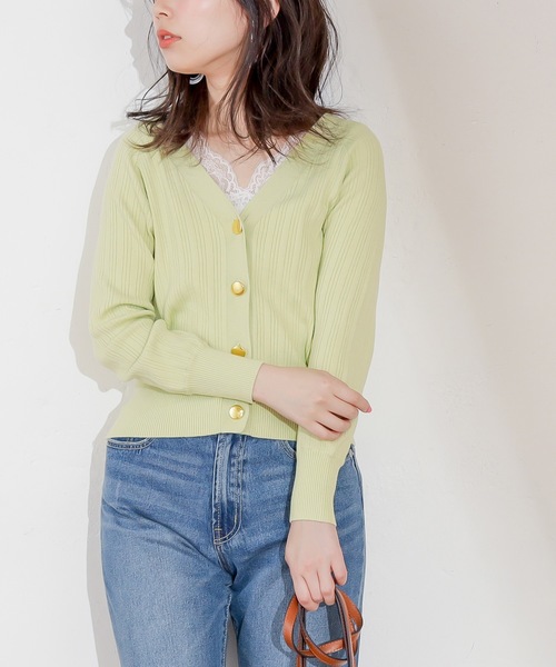 natural couture（ナチュラルクチュール）の「プチプラ金ボタンリブカーディガン（カーディガン/ボレロ・レディース・アイボリー/ベージュ/ライム/ネイビー/ラベンダー・FREE）」の14枚目の写真