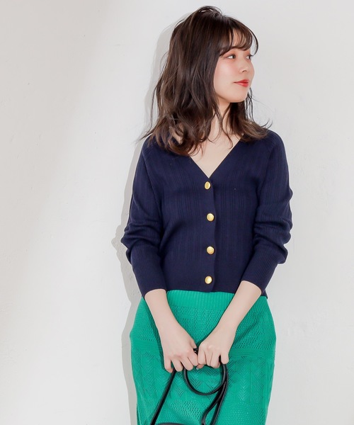 natural couture（ナチュラルクチュール）の「プチプラ金ボタンリブカーディガン（カーディガン/ボレロ・レディース・アイボリー/ベージュ/ライム/ネイビー/ラベンダー・FREE）」の16枚目の写真