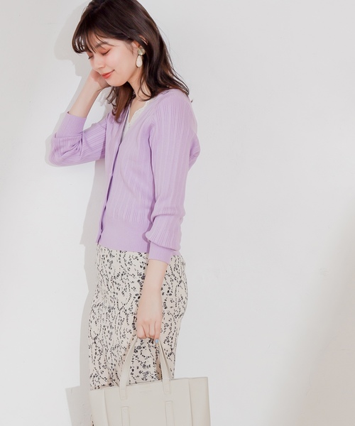 natural couture（ナチュラルクチュール）の「プチプラ金ボタンリブカーディガン（カーディガン/ボレロ・レディース・アイボリー/ベージュ/ライム/ネイビー/ラベンダー・FREE）」の19枚目の写真