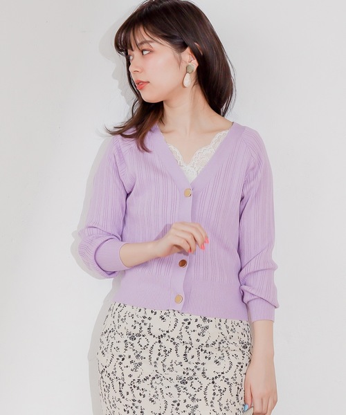 natural couture（ナチュラルクチュール）の「プチプラ金ボタンリブカーディガン（カーディガン/ボレロ・レディース・アイボリー/ベージュ/ライム/ネイビー/ラベンダー・FREE）」の20枚目の写真