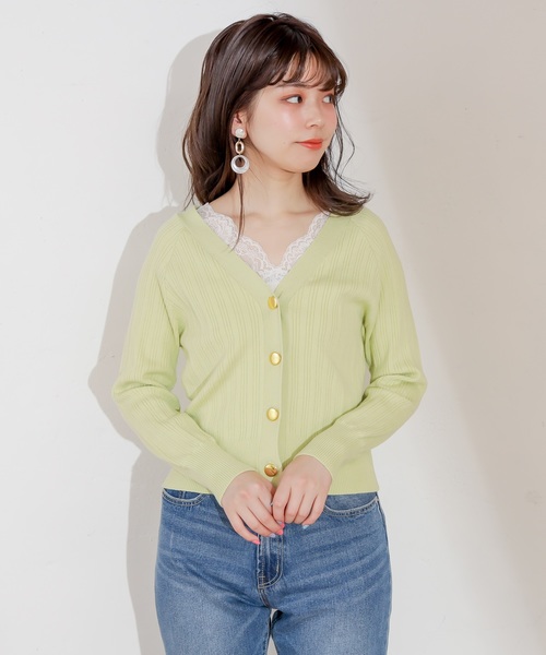 natural couture（ナチュラルクチュール）の「プチプラ金ボタンリブカーディガン（カーディガン/ボレロ・レディース・アイボリー/ベージュ/ライム/ネイビー/ラベンダー・FREE）」の21枚目の写真