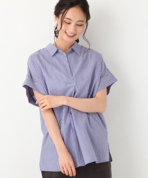 GLOBAL WORK（グローバルワーク）の「サラサラスキッパーシャツ半袖/822498（シャツ/ブラウス・レディース・ホワイト/ライトブルー/ブルー/ライトグリーン/マスタード/ダークブルー・MEDIUM/LARGE）」の4枚目の写真