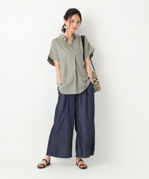 GLOBAL WORK（グローバルワーク）の「サラサラスキッパーシャツ半袖/822498（シャツ/ブラウス・レディース・ホワイト/ライトブルー/ブルー/ライトグリーン/マスタード/ダークブルー・MEDIUM/LARGE）」の9枚目の写真