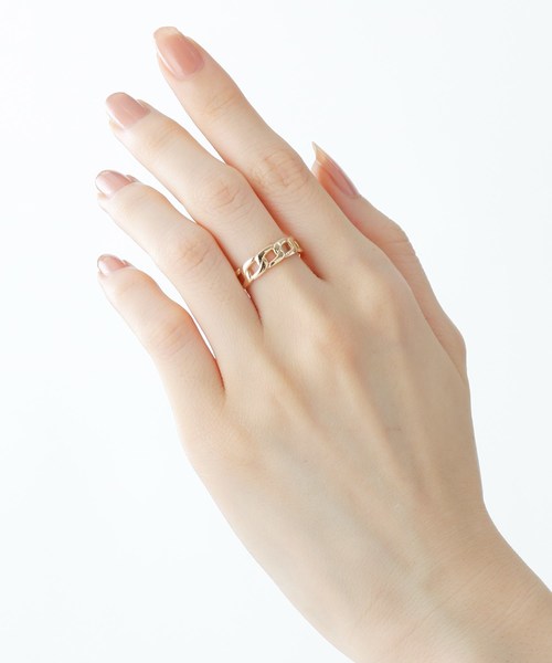 COCOSHNIK(ココシュニック)の「K10チェーンモチーフ 喜平風リング細(リング・レディース・ホワイト系その他7・12号/14号)」の2枚目の写真
