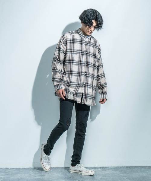 Ressaca（レサーカ）の「オーバーサイズ 長袖ブロードビッグシャツ（シャツ/ブラウス・メンズ・ベージュ系その他/ブラウン系その他/ブラウン系その他2/グレー系その他/ブルー系その他/ブルー系その他2/ホワイト/ネイビー/ブルー/ブラック系その他/ブラック・M/L/XL）」の20枚目の写真